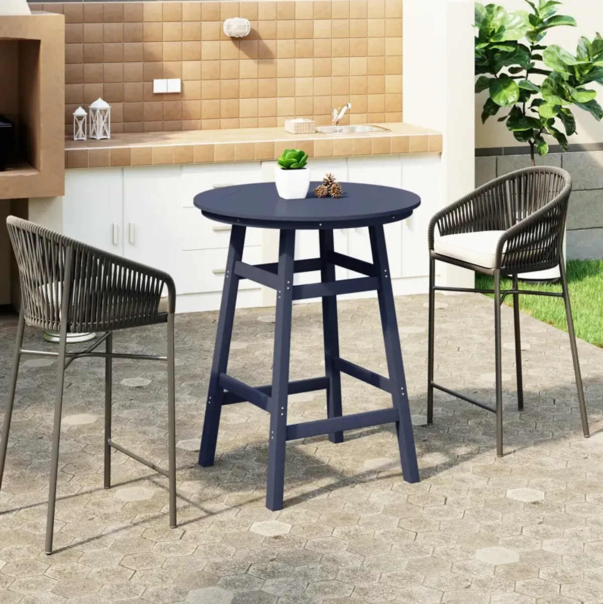 WestinTrends Outdoor 35" HDPE Round Patio Bar Height Table