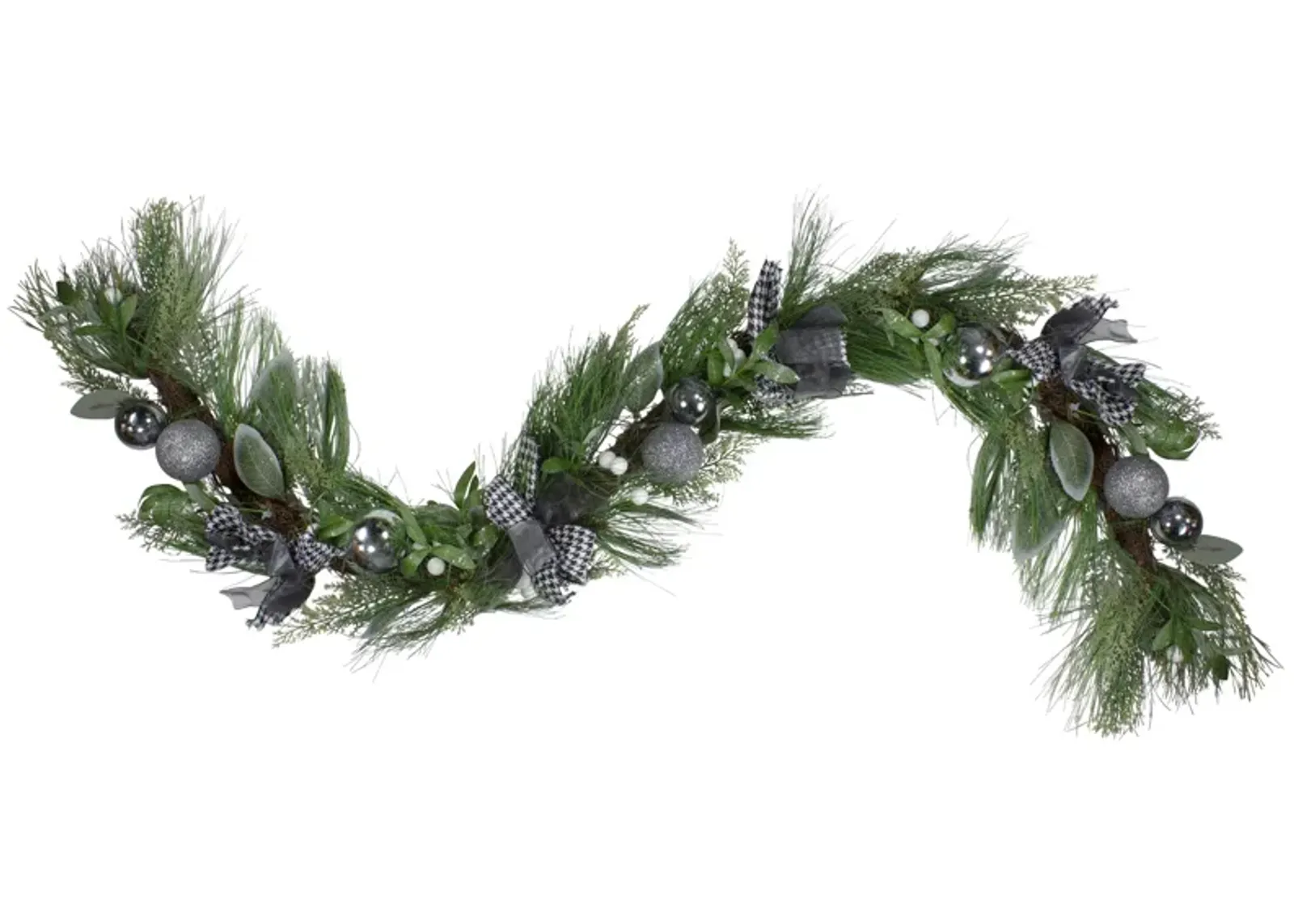 6' x 12" White Berries and Plaid Bows Artificial Christmas Garland - Unlit