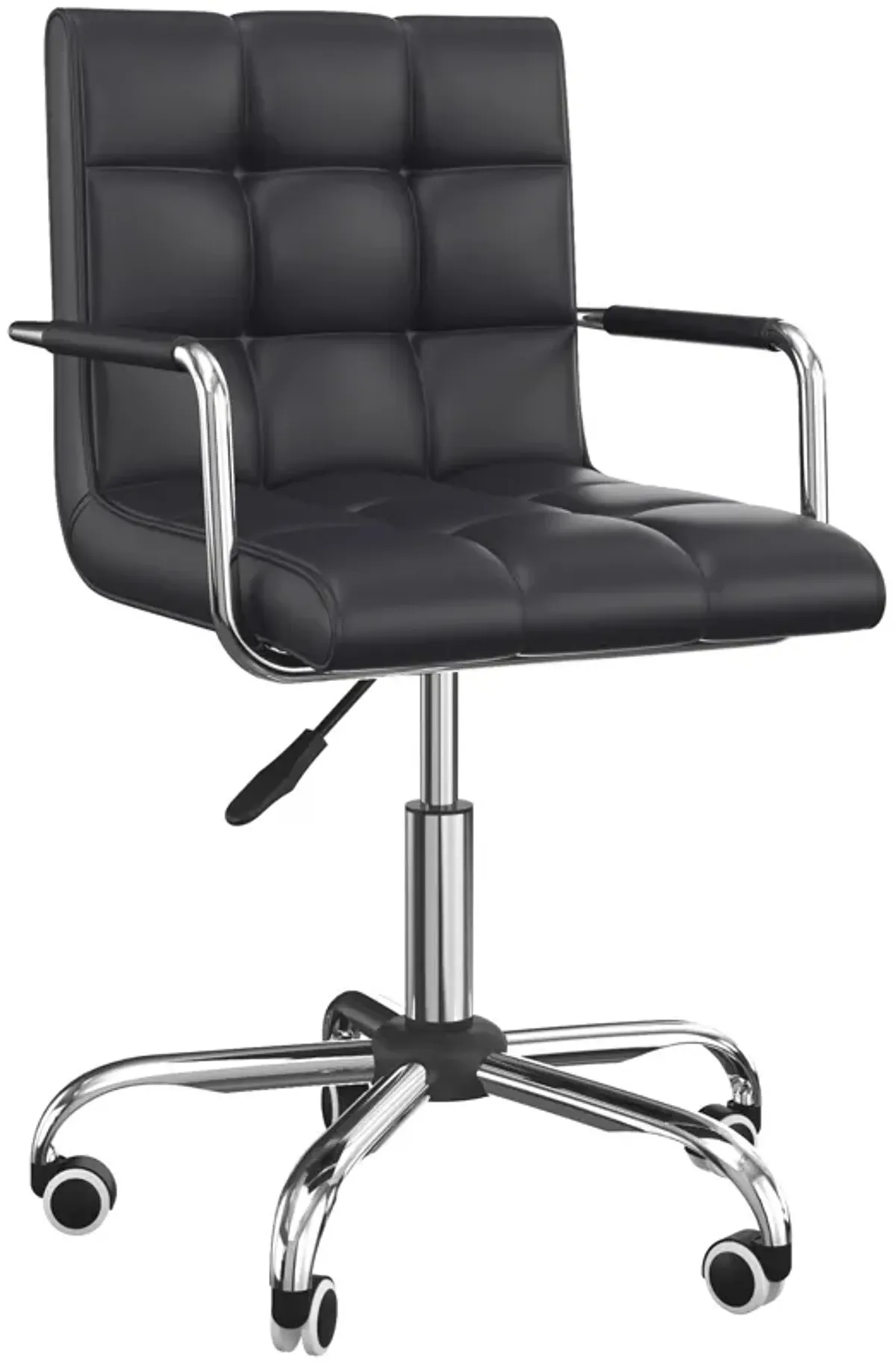 Ergonomic Task Seat: Black PU Leather Mid-Back Office Chair on Wheels