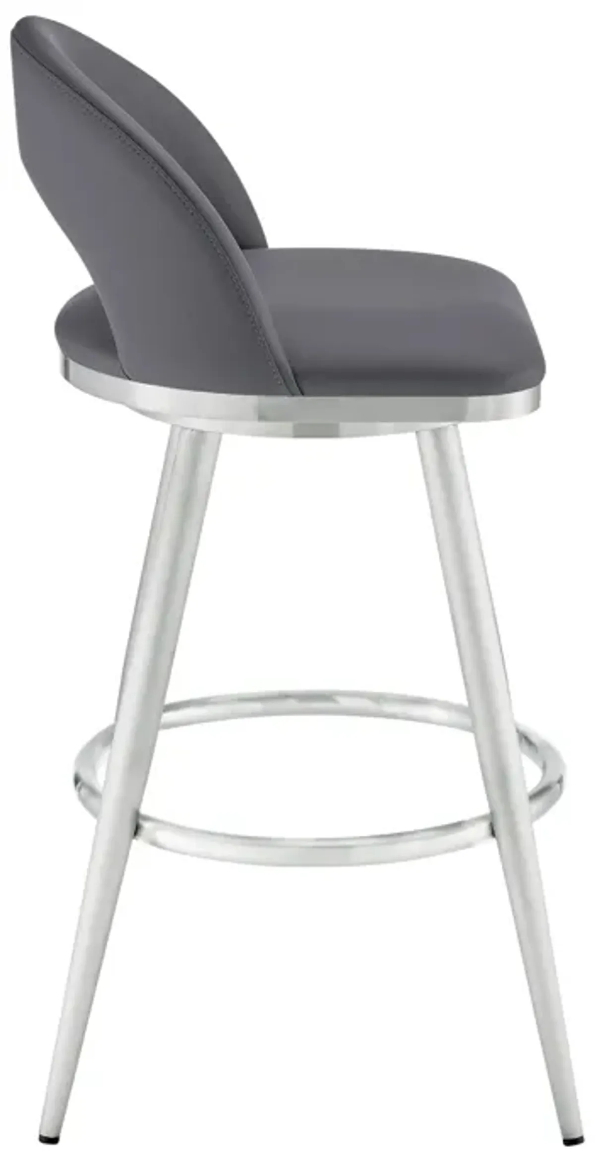 Lottech Swivel Stool in Brushed Stainless Steel with Black Faux Leather