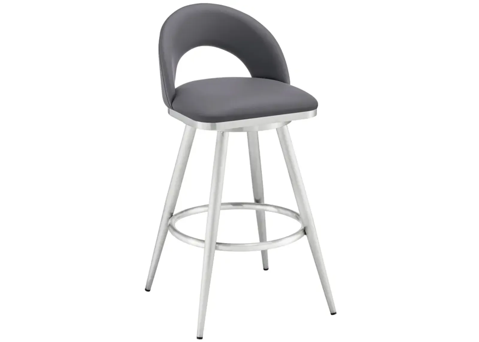 Lottech Swivel Stool in Brushed Stainless Steel with Black Faux Leather