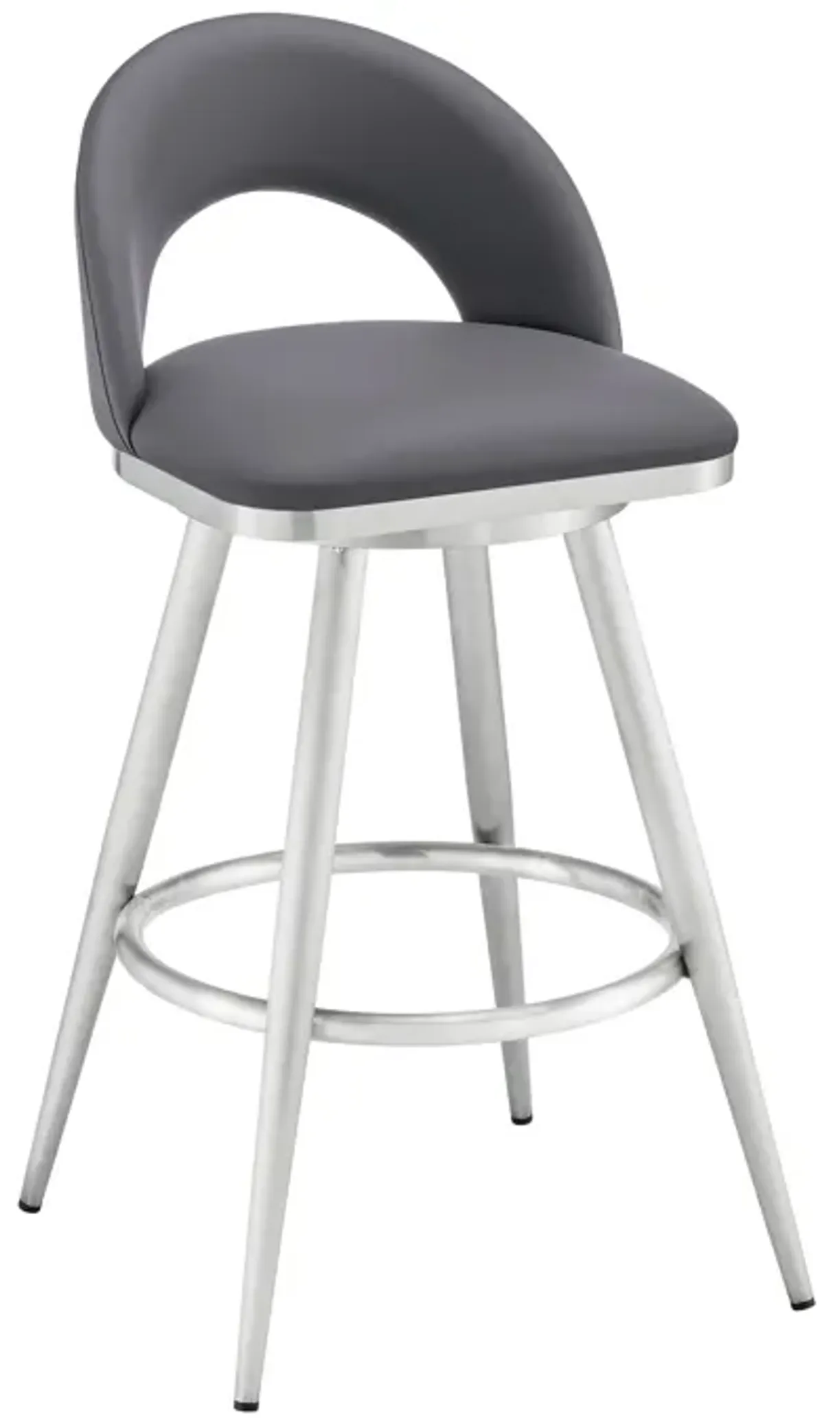 Lottech Swivel Stool in Brushed Stainless Steel with Black Faux Leather