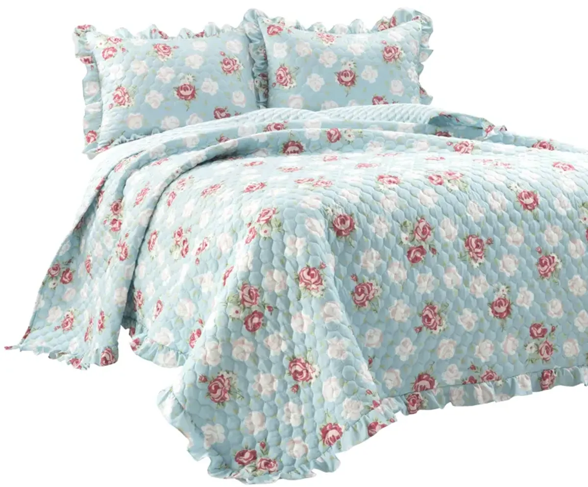 Cottage Core Floral Ruffle Reversible Oversized Quilt 3Pc Set