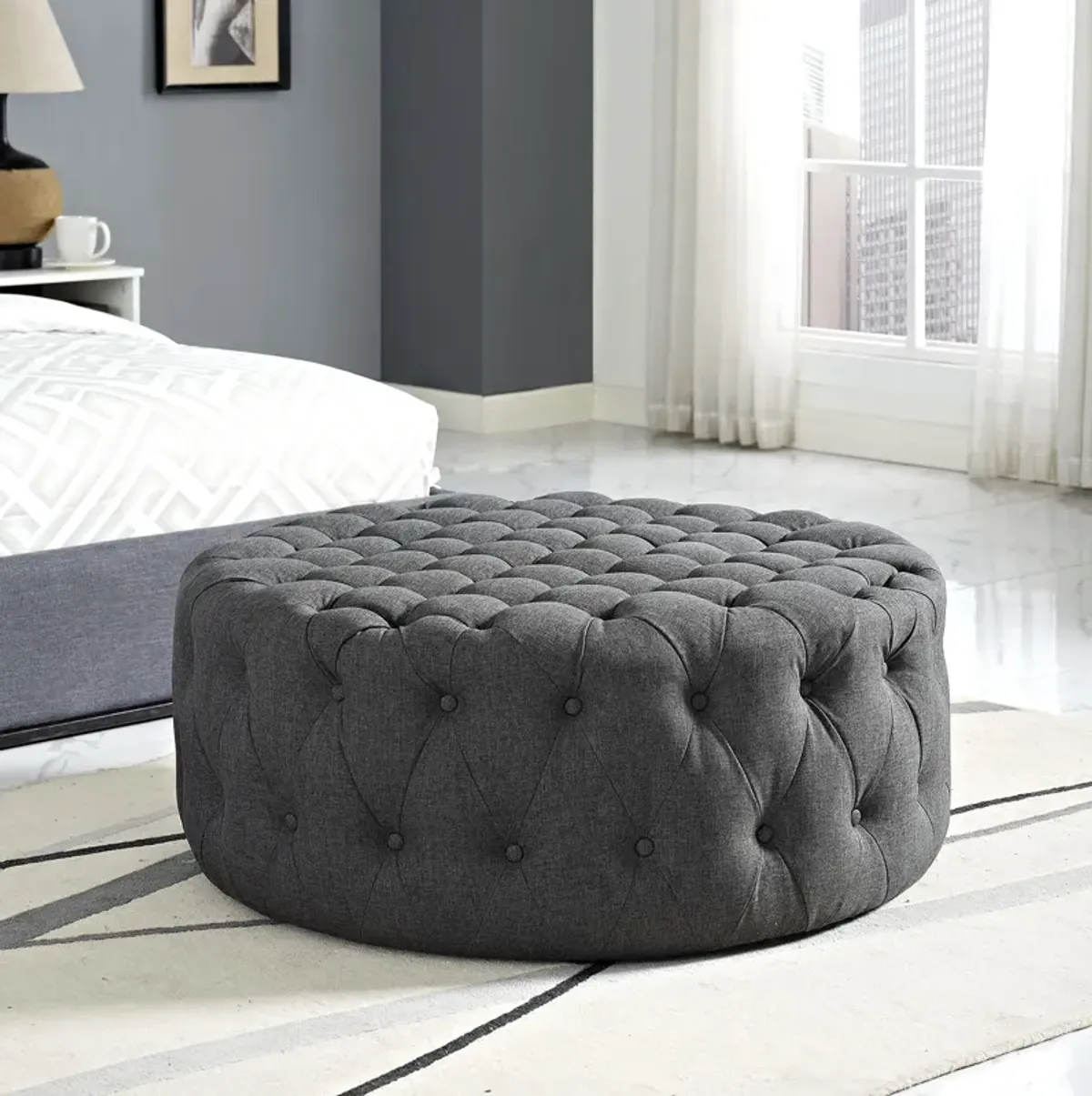 Amour Upholstered Fabric Ottoman Gray EEI-2225-LGR