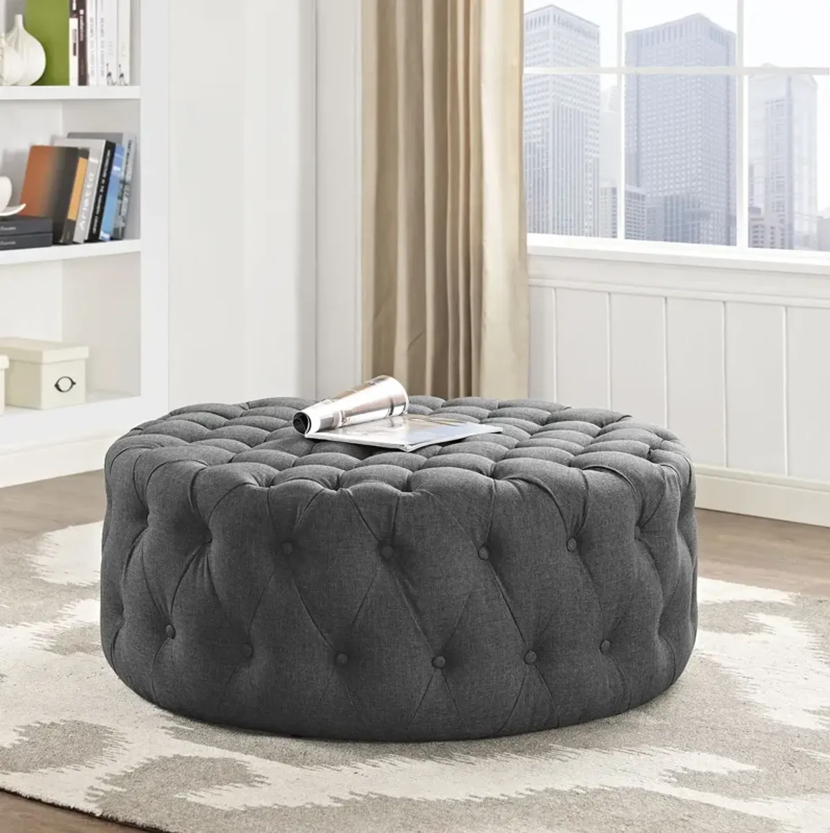 Amour Upholstered Fabric Ottoman Gray EEI-2225-LGR