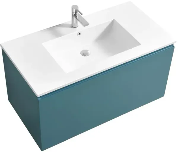 Kubebath Balli 40'' Wall Mount Modern Bathroom Vanity in Teal Green Finish