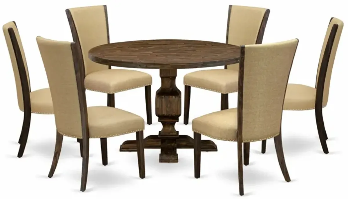 East West Furniture I3VE7-703 7Pc Dining Set - Round Table and 6 Parson Chairs - Distressed Jacobean Color