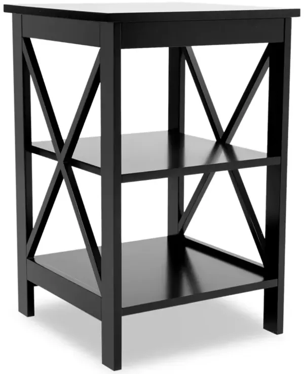 15.75 in. W. Black 24.02 in. H. Rectangle Wood End Table with Shelves