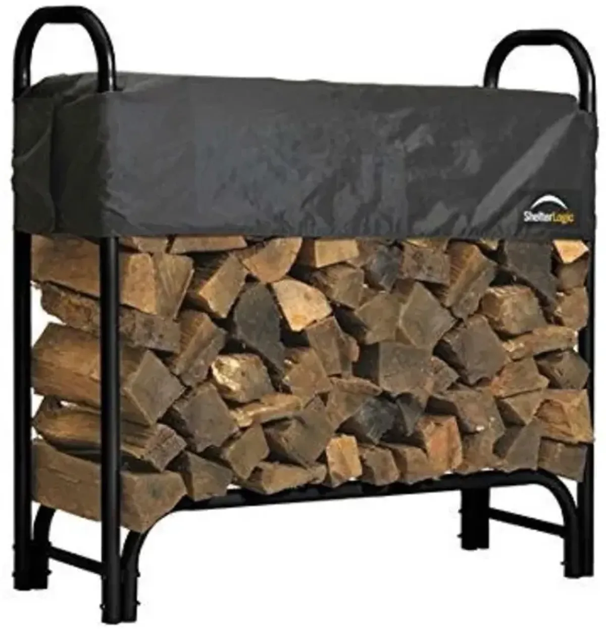 Hivvago Outdoor Firewood Rack 4-Ft Steel Frame Wood Log Storage with Cover