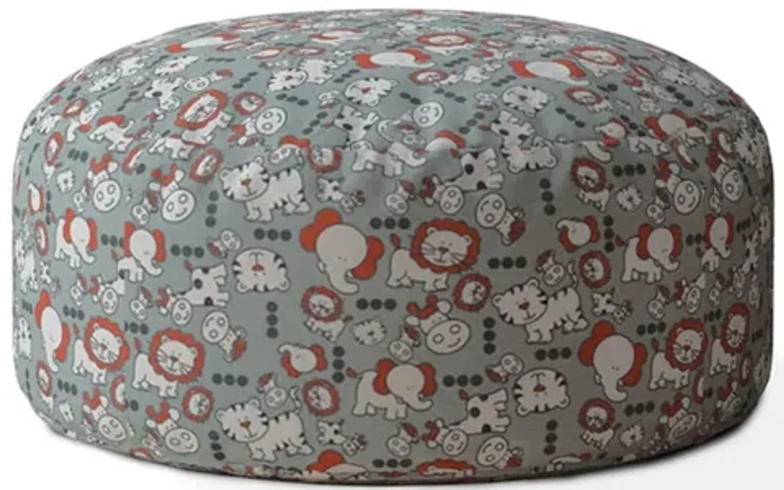 Hivvago 24" Grey And White Cotton Round Animal Print Pouf Ottoman