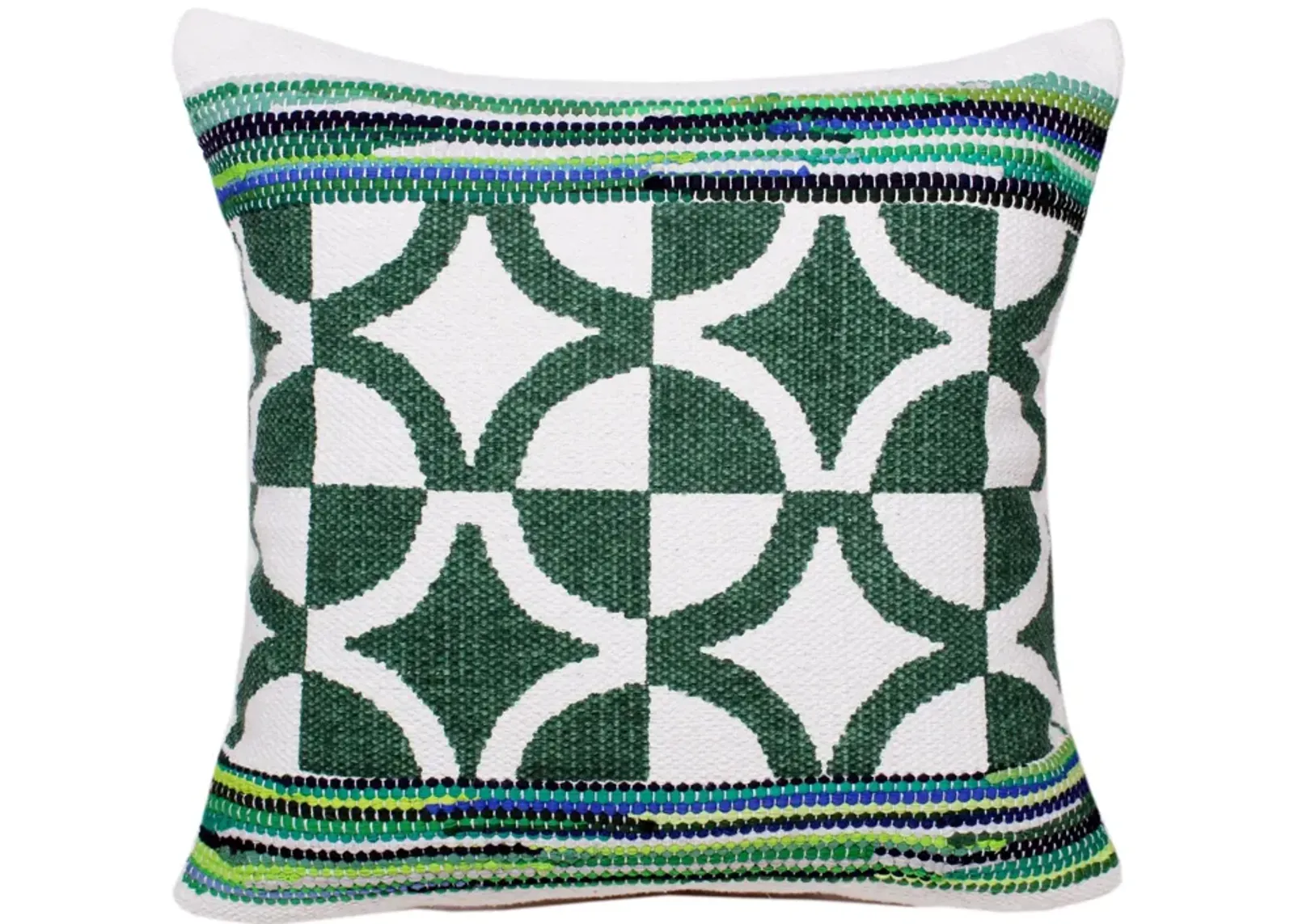 20" Green and White Bordered Diamond Mosaic Square Throw Pillow