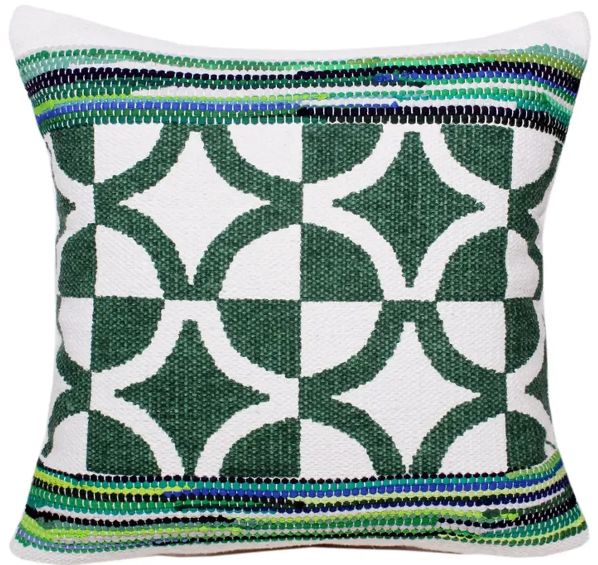 20" Green and White Bordered Diamond Mosaic Square Throw Pillow