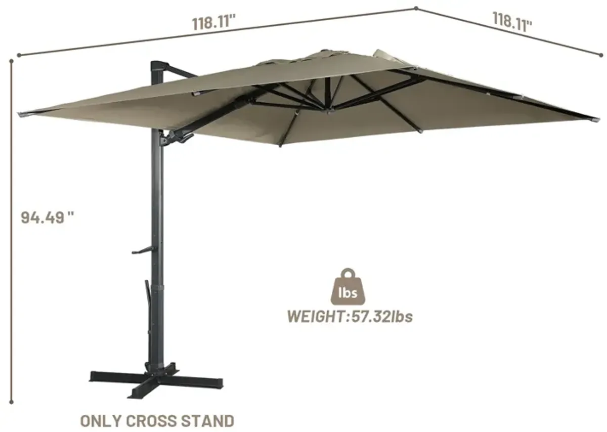 10x10 ft. 360°Rotation Square Outdoor Cantilever Patio Umbrella in Taupe