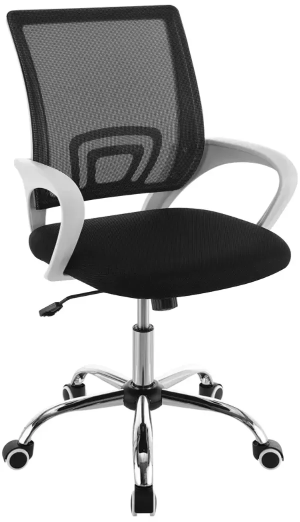 Fera Rolling Office Chair, Adjustable Chrome Base, Black Mesh Fabric - Benzara