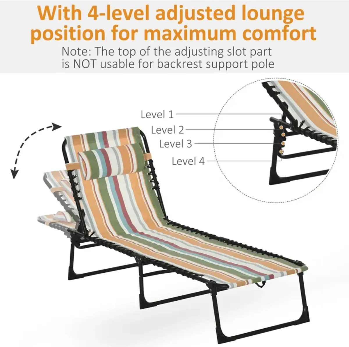 Colored Sun Lounger: Folding Chaise with 4-Position Backrest for Patio, Deck