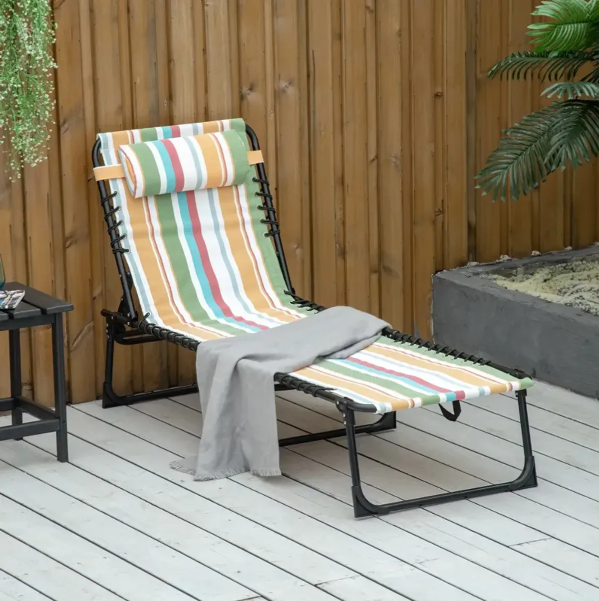 Colored Sun Lounger: Folding Chaise with 4-Position Backrest for Patio, Deck