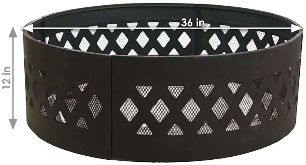 Sunnydaze 36 in Crossweave Steel Wood Burning Fire Pit Ring with Poker