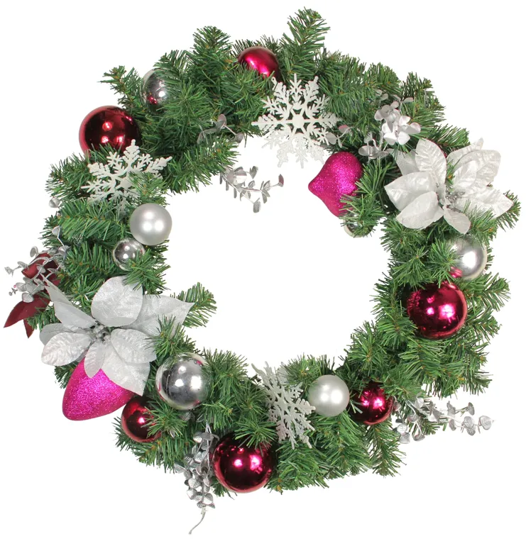 Poinsettia and Eucalyptus Artificial Christmas Wreath - 24-Inch  Unlit