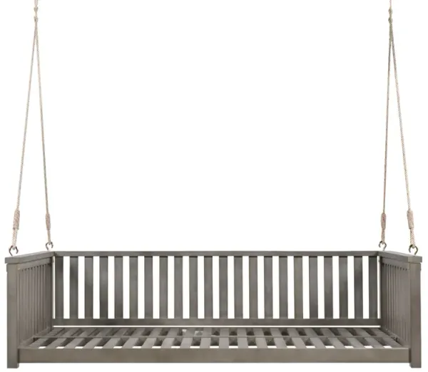 Minimalist Twin Garden Swing Bed with Ropes, Acacia Wood, Safe Sloped Design