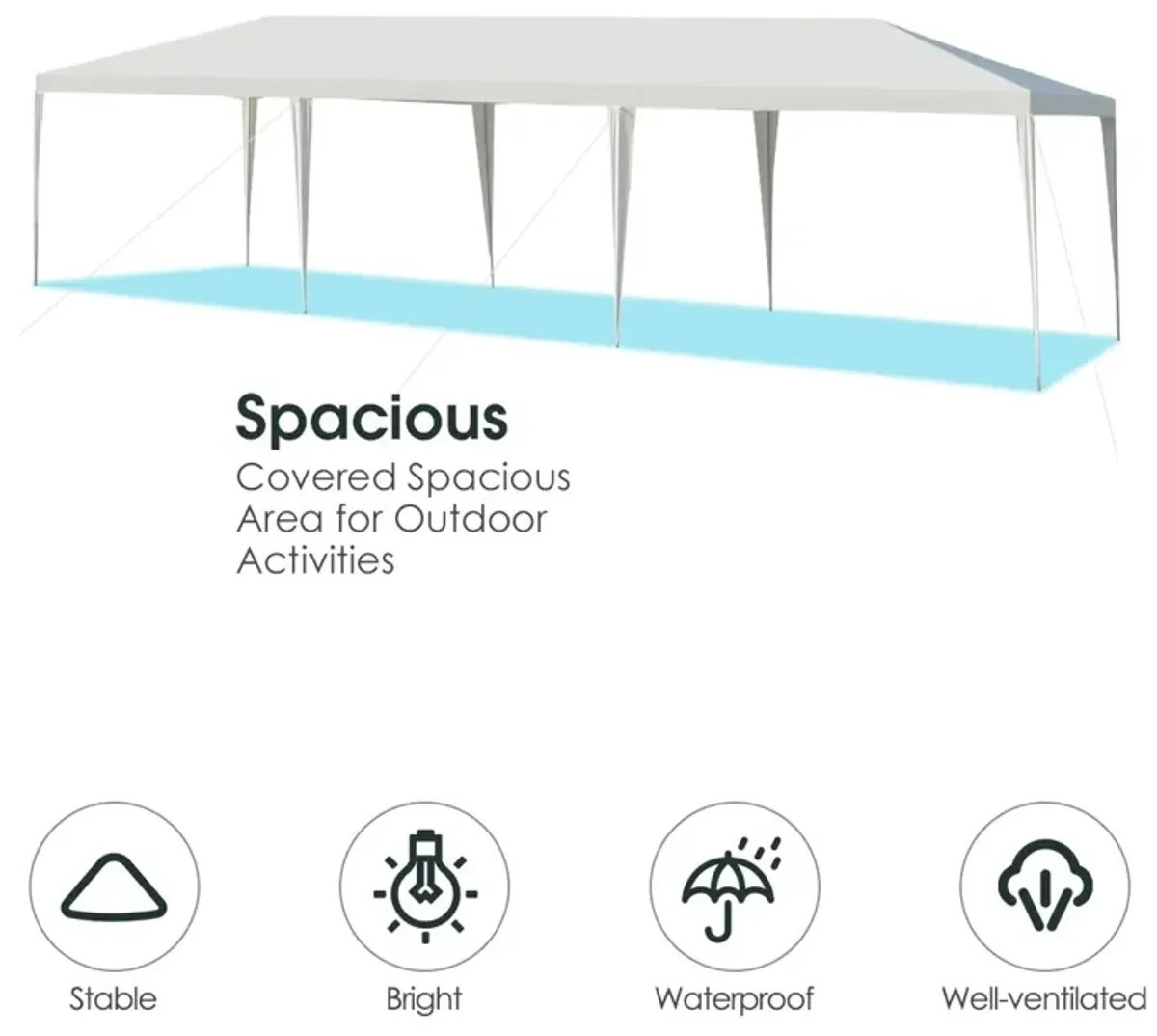 10 x 30 Feet Gazebo Canopy Tent with Connection Stakes and Wind Ropes