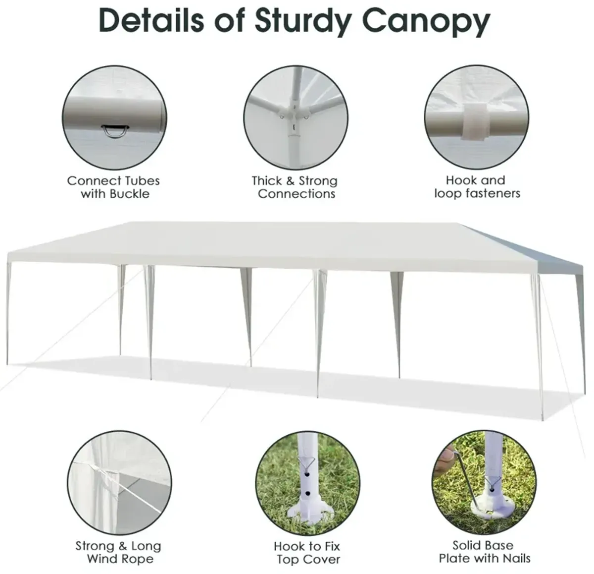 10 x 30 Feet Gazebo Canopy Tent with Connection Stakes and Wind Ropes