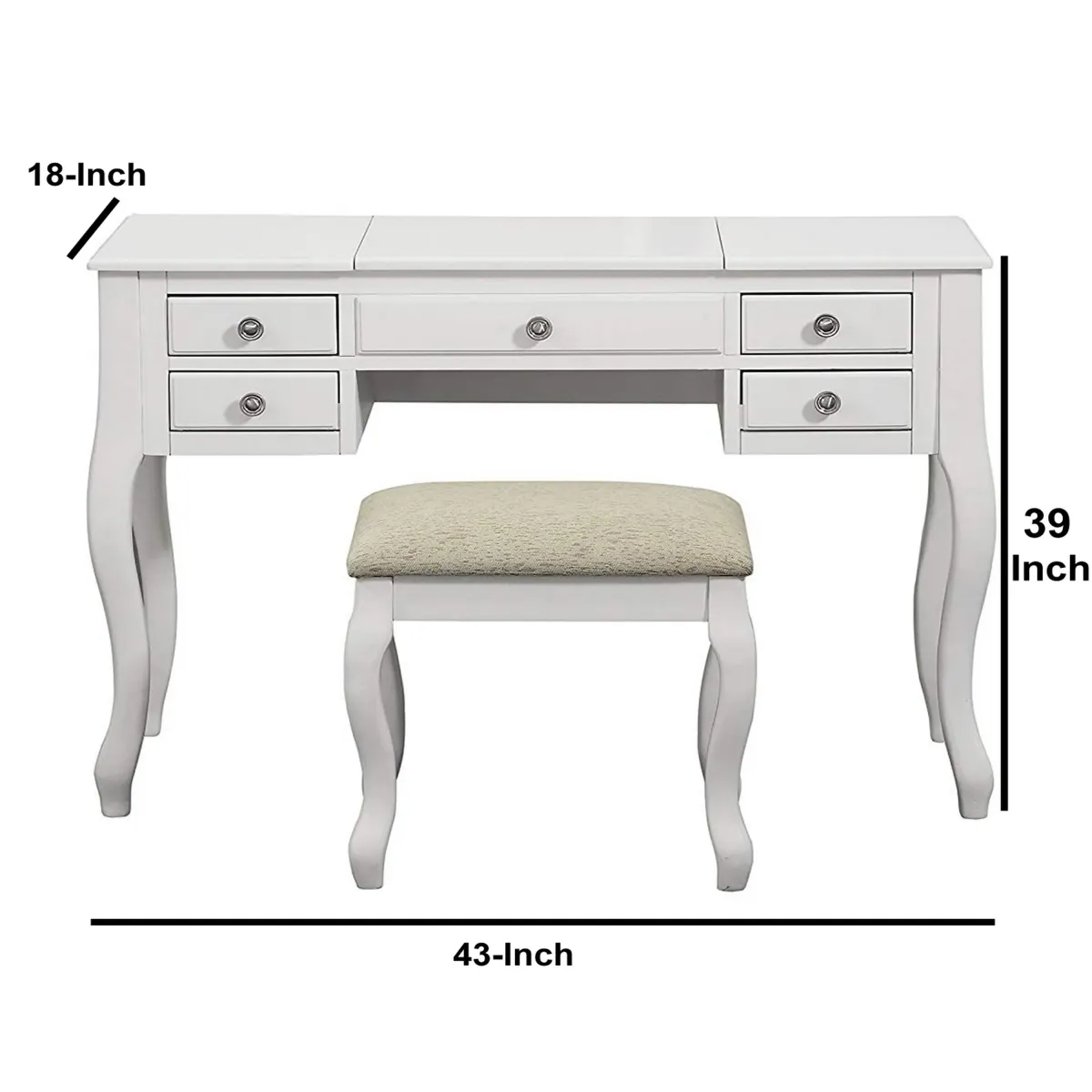 Cherub Vanity Set Featuring Stool And Mirror White-Benzara