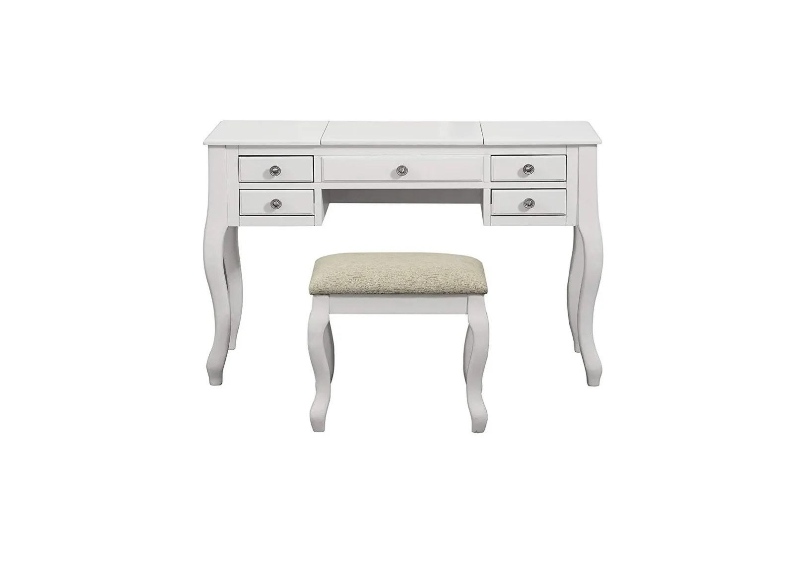 Cherub Vanity Set Featuring Stool And Mirror White-Benzara