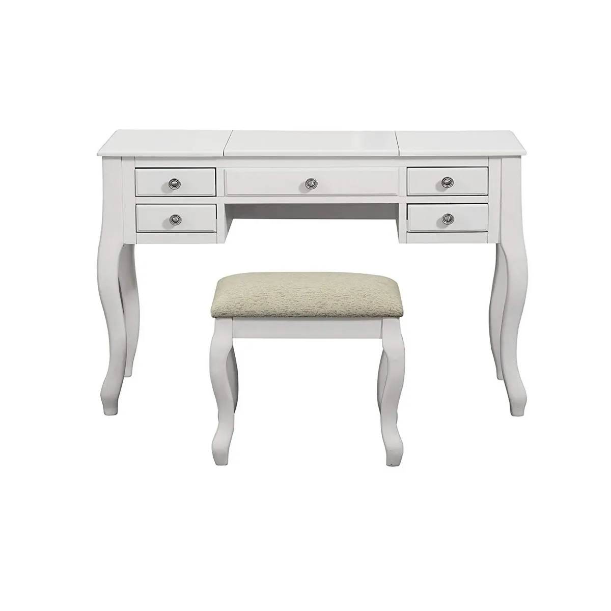 Cherub Vanity Set Featuring Stool And Mirror White-Benzara