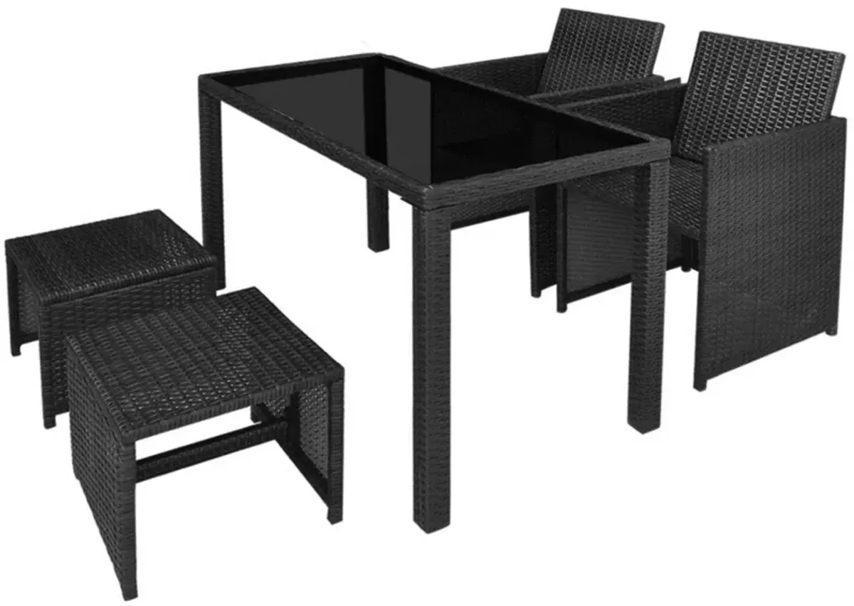 vidaXL 5 Piece Outdoor Dining Set with Cushions Poly Rattan Black