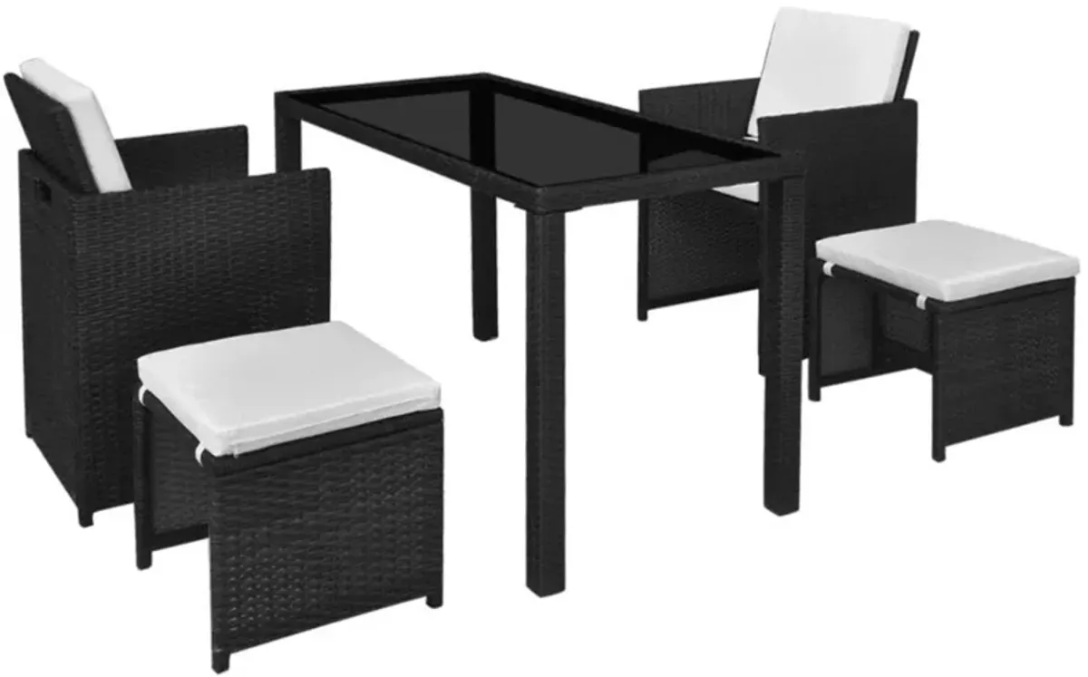 vidaXL 5 Piece Outdoor Dining Set with Cushions Poly Rattan Black