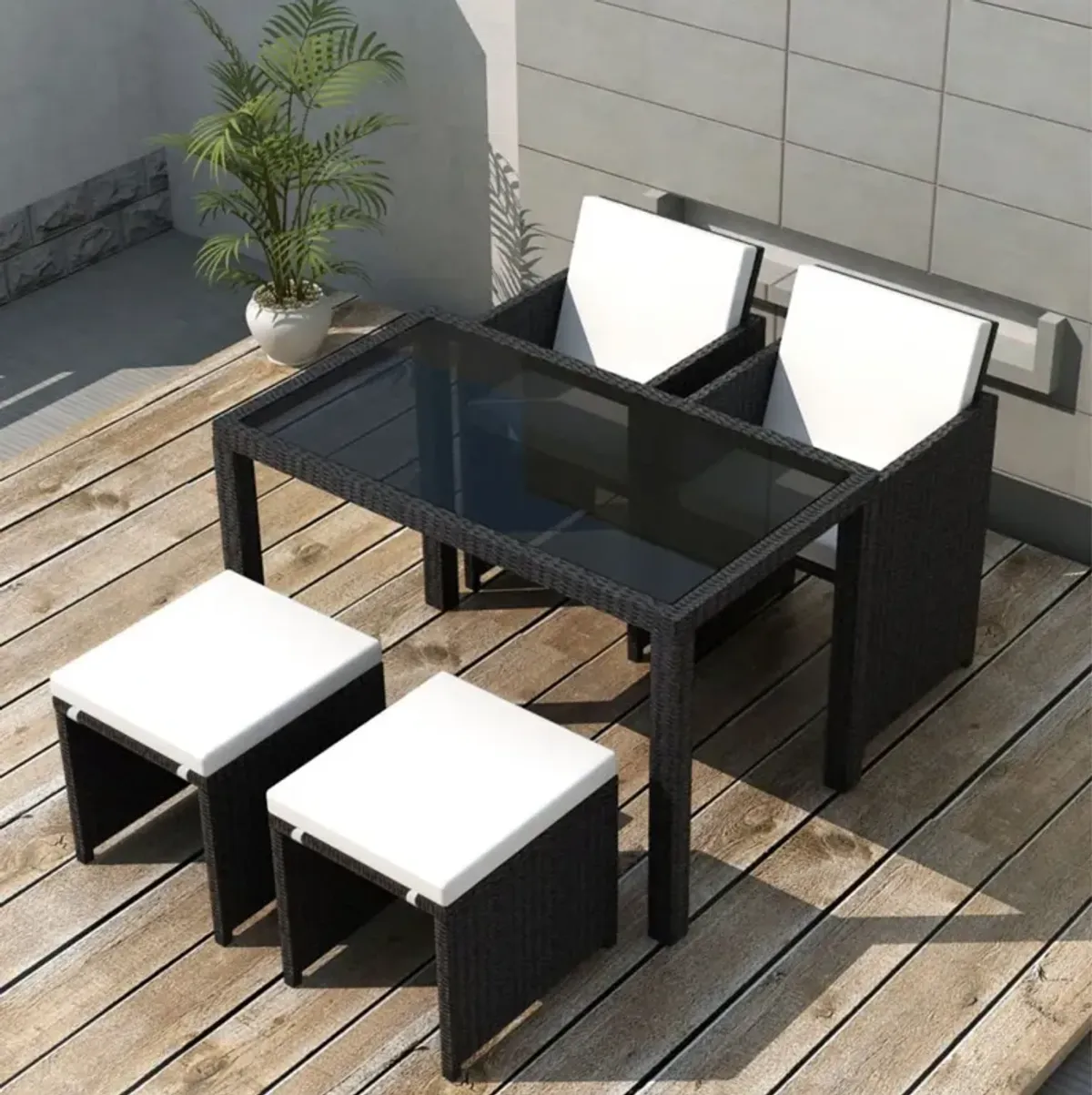 vidaXL 5 Piece Outdoor Dining Set with Cushions Poly Rattan Black