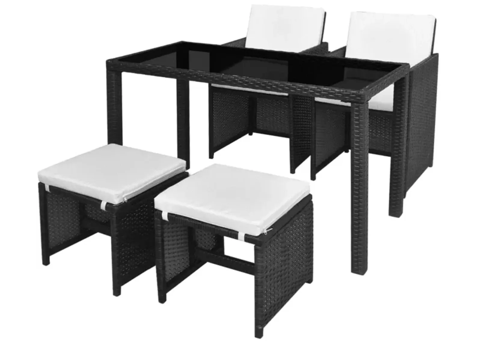 vidaXL 5 Piece Outdoor Dining Set with Cushions Poly Rattan Black