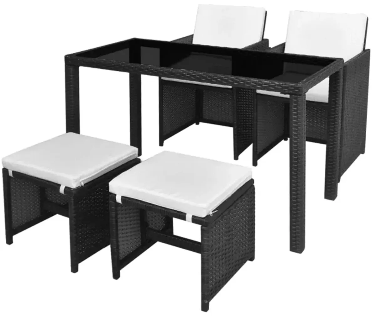 vidaXL 5 Piece Outdoor Dining Set with Cushions Poly Rattan Black