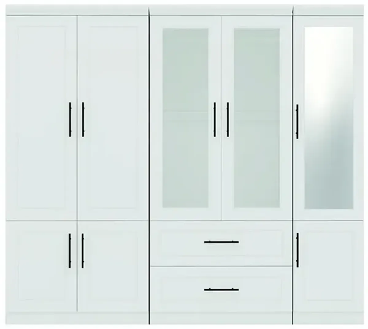 71" High Wardrobe, Wood Closet Wardrobe with 2 Drawers and Mirror for Bedroom White