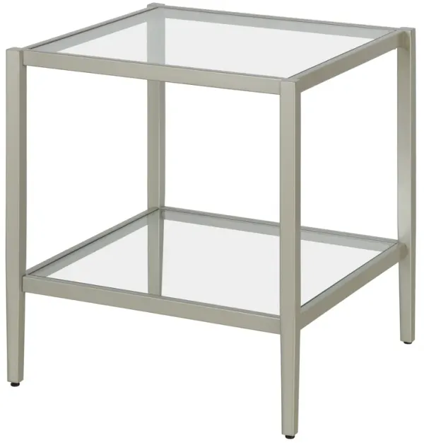 Glass and Steel Square End Table with Shelf, Modern Storage Table for Any Room