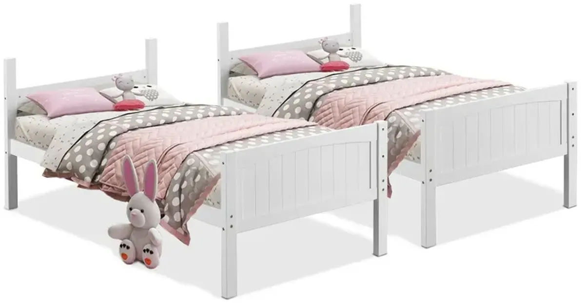 Wooden Twin Over Twin Bunk Bed Frames with Ladder and Safety Rail