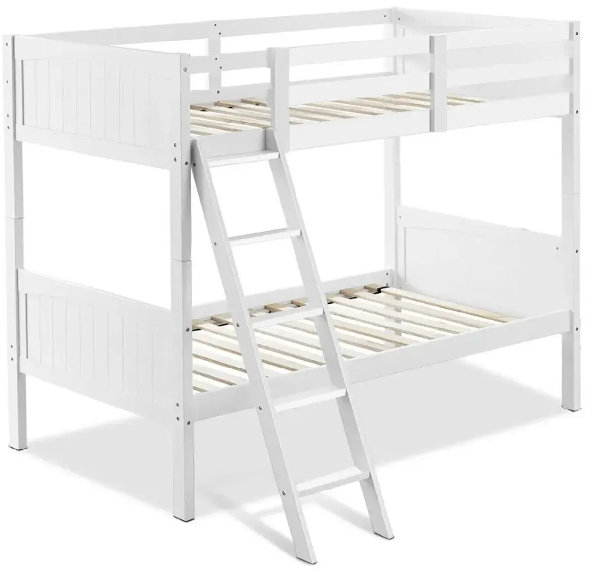 Wooden Twin Over Twin Bunk Bed Frames with Ladder and Safety Rail