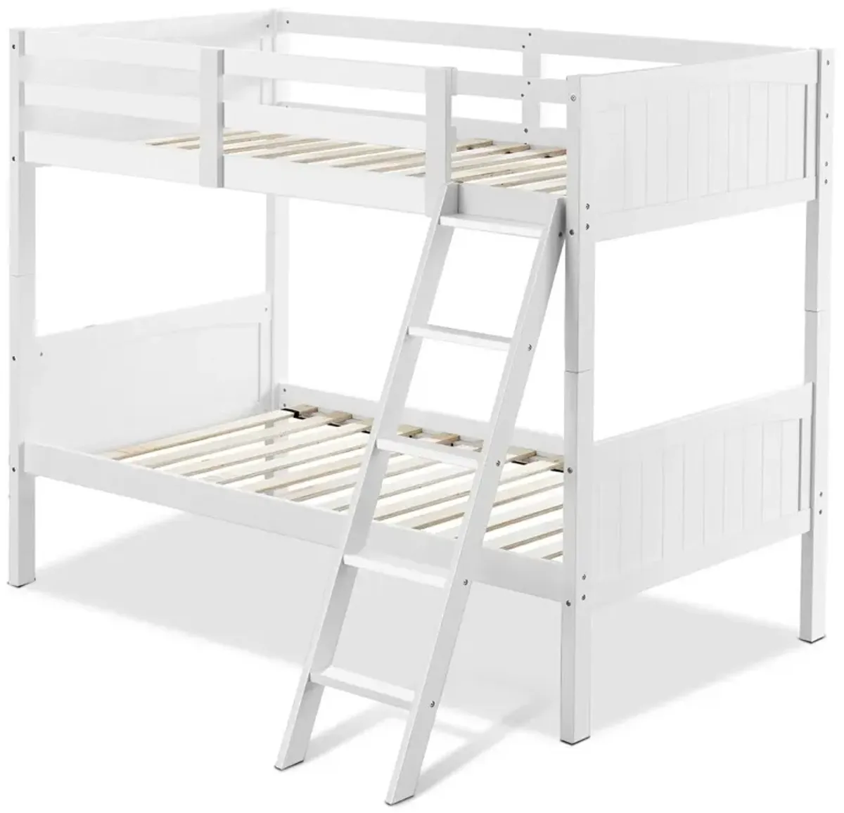 Wooden Twin Over Twin Bunk Bed Frames with Ladder and Safety Rail