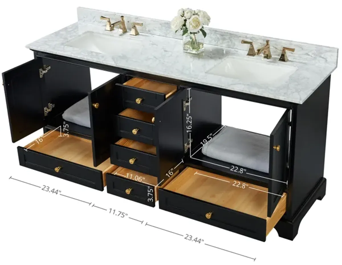 Audrey 66 in. Bath Vanity Set in Black Onyx with Gold Hardware