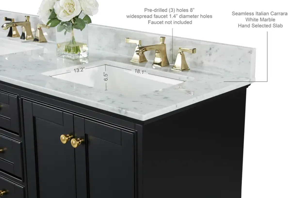 Audrey 66 in. Bath Vanity Set in Black Onyx with Gold Hardware