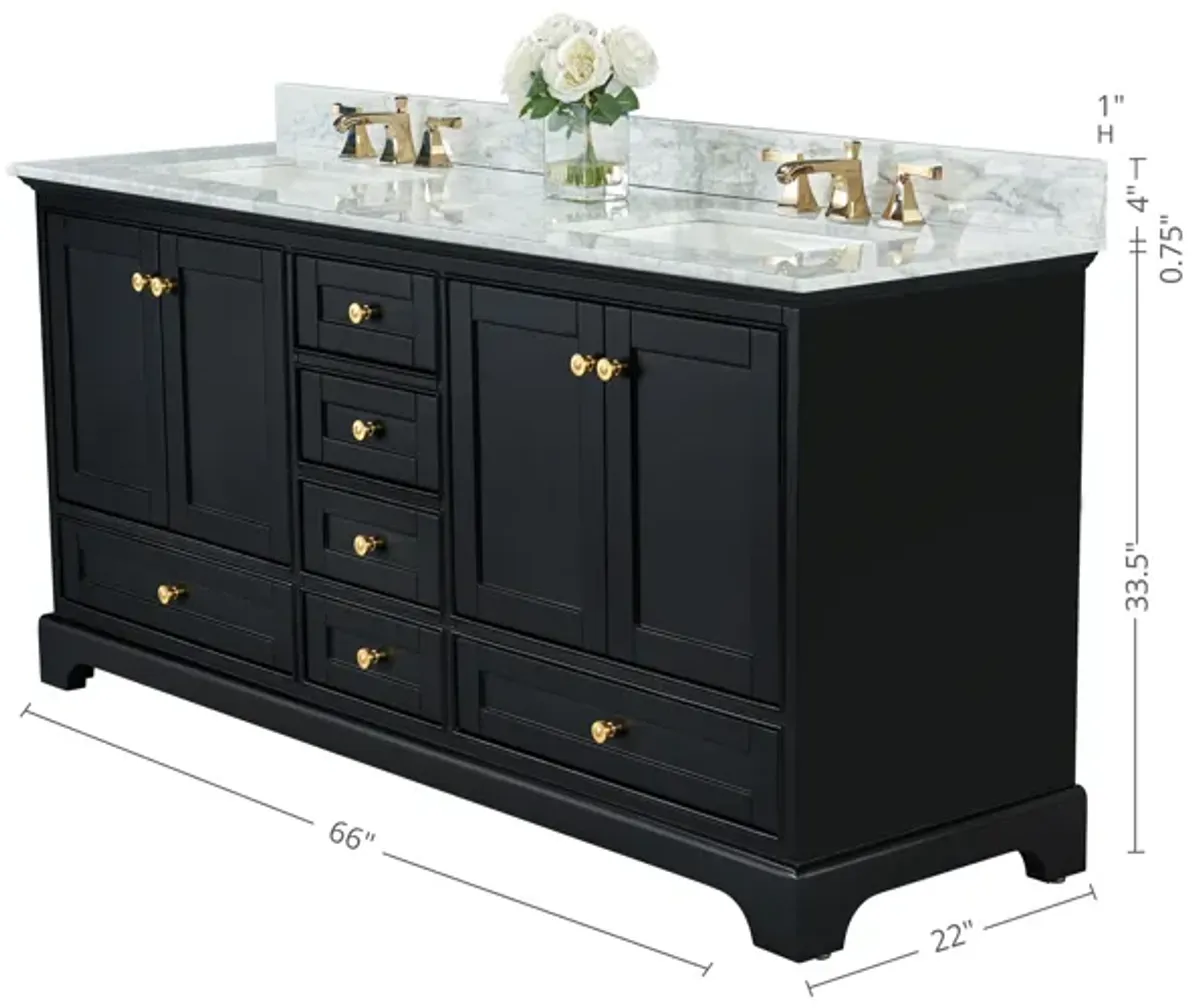 Audrey 66 in. Bath Vanity Set in Black Onyx with Gold Hardware