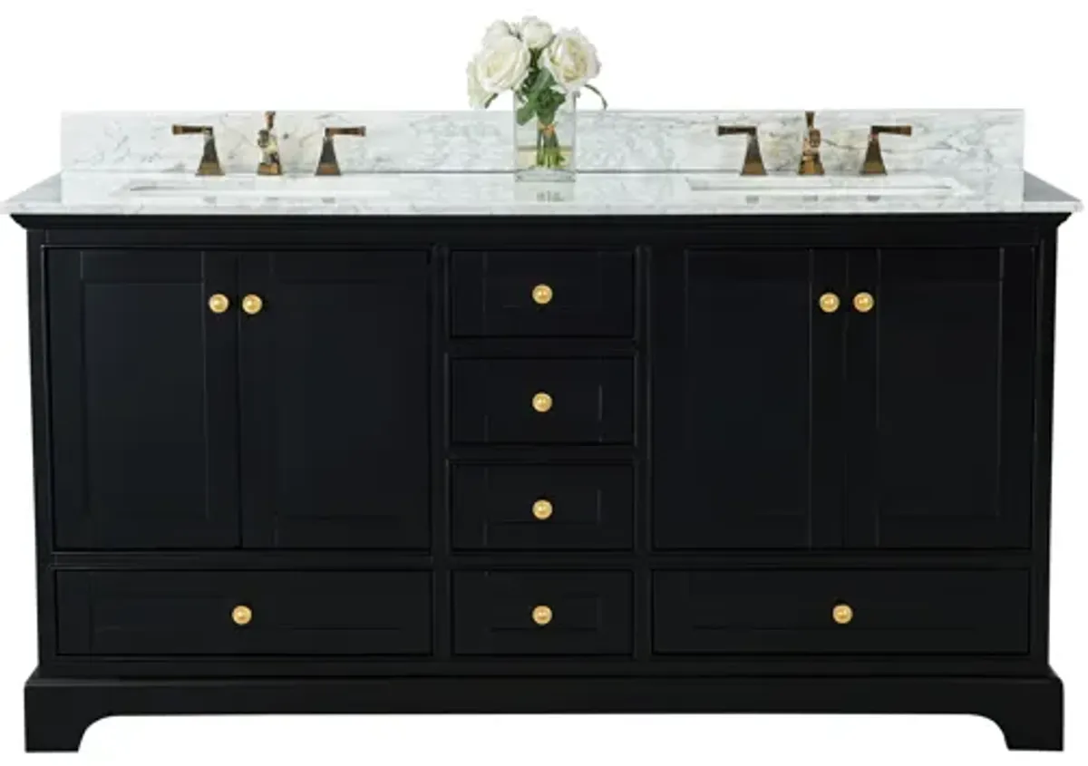 Audrey 66 in. Bath Vanity Set in Black Onyx with Gold Hardware