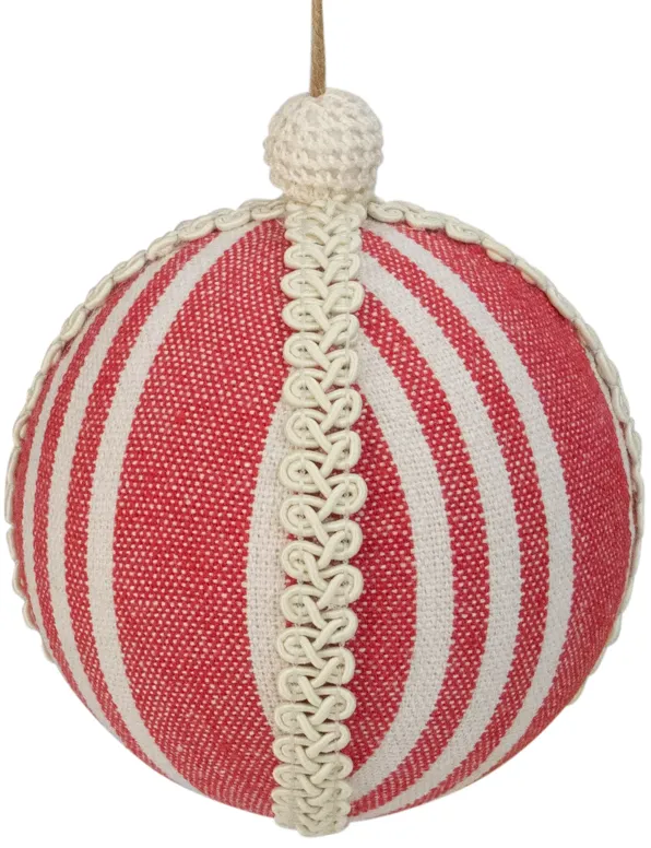 4.75" Red and White Striped Ball Christmas Ornament with Rope Accent