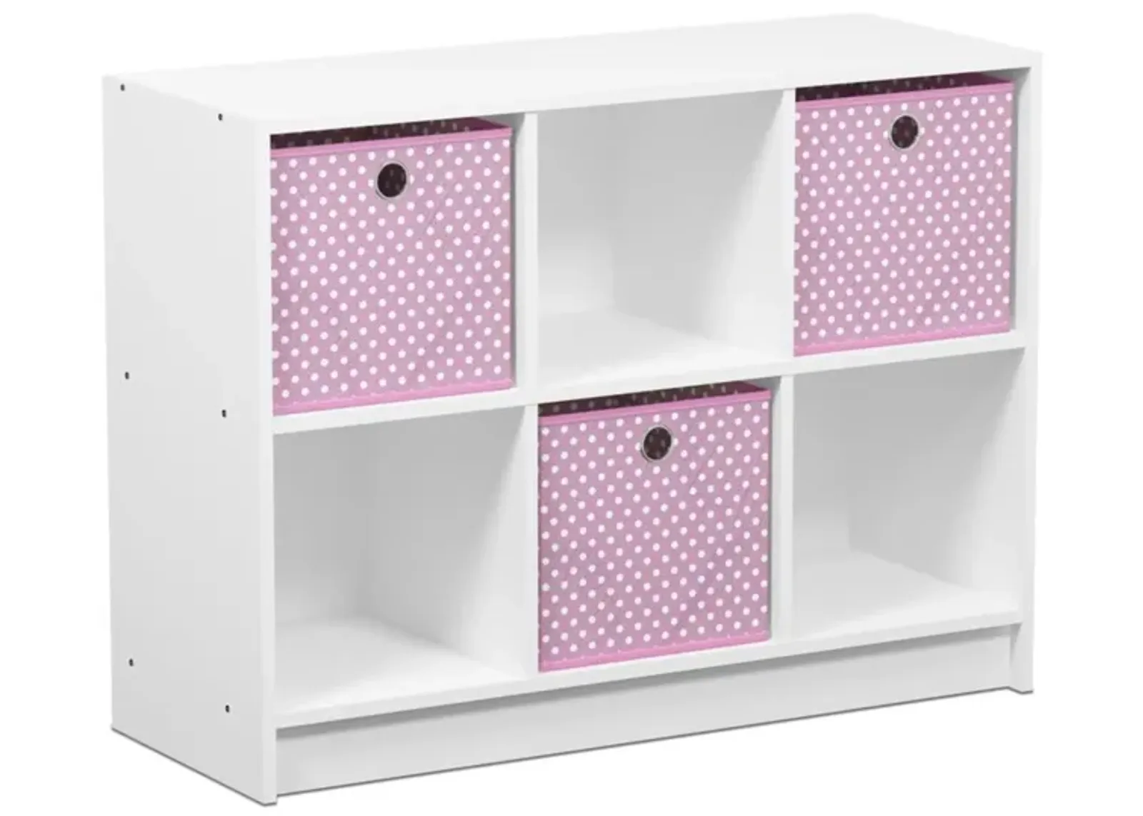 Furinno Basic 3x2 Cube Storage Bookcase Organizer with Bins, White/Light Pink