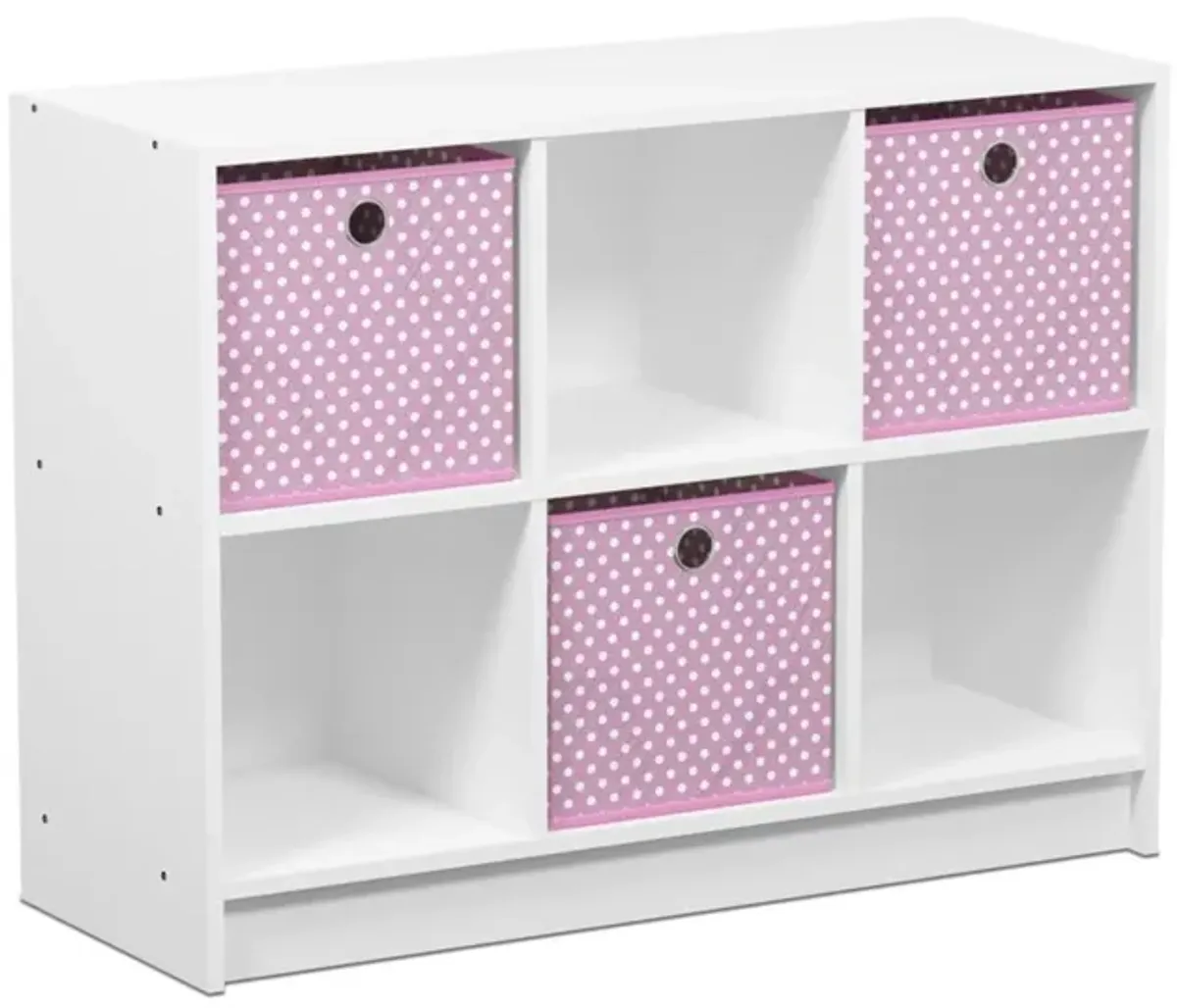 Furinno Basic 3x2 Cube Storage Bookcase Organizer with Bins, White/Light Pink