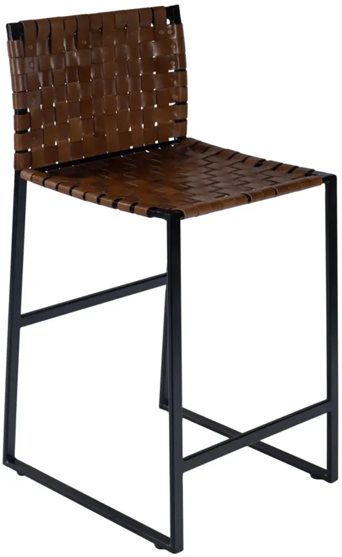 Brown Woven Leather Counter Stool