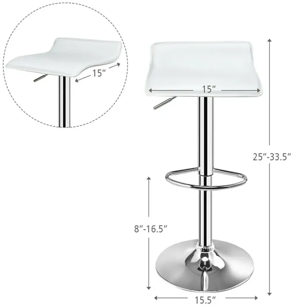 Set of 2 Adjustable PU Leather Backless Bar Stools