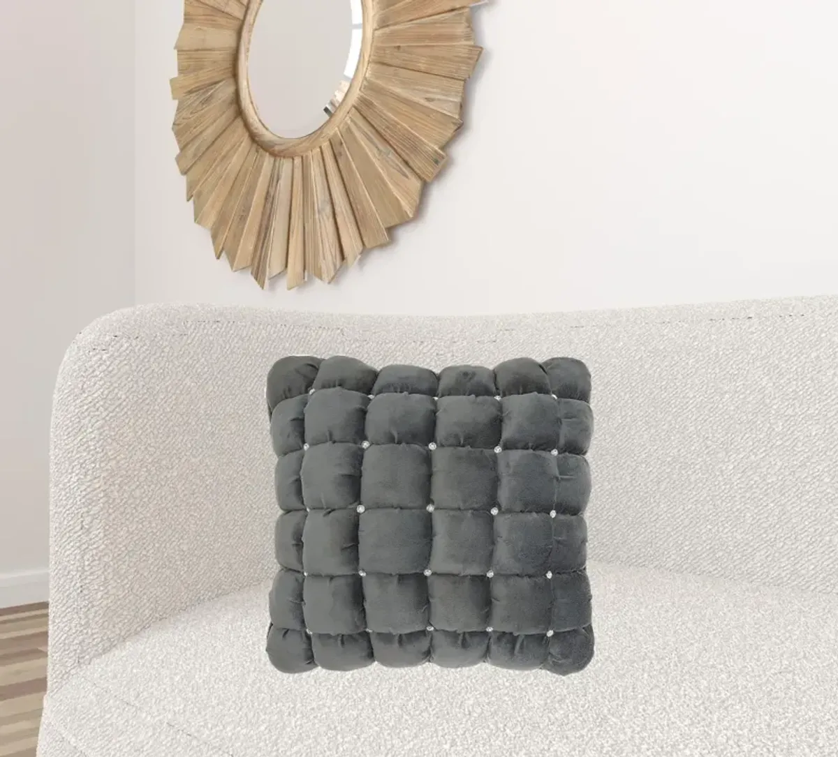 Hivvago 20" Dark Gray With Bling Quilted Velvet Throw Pillow