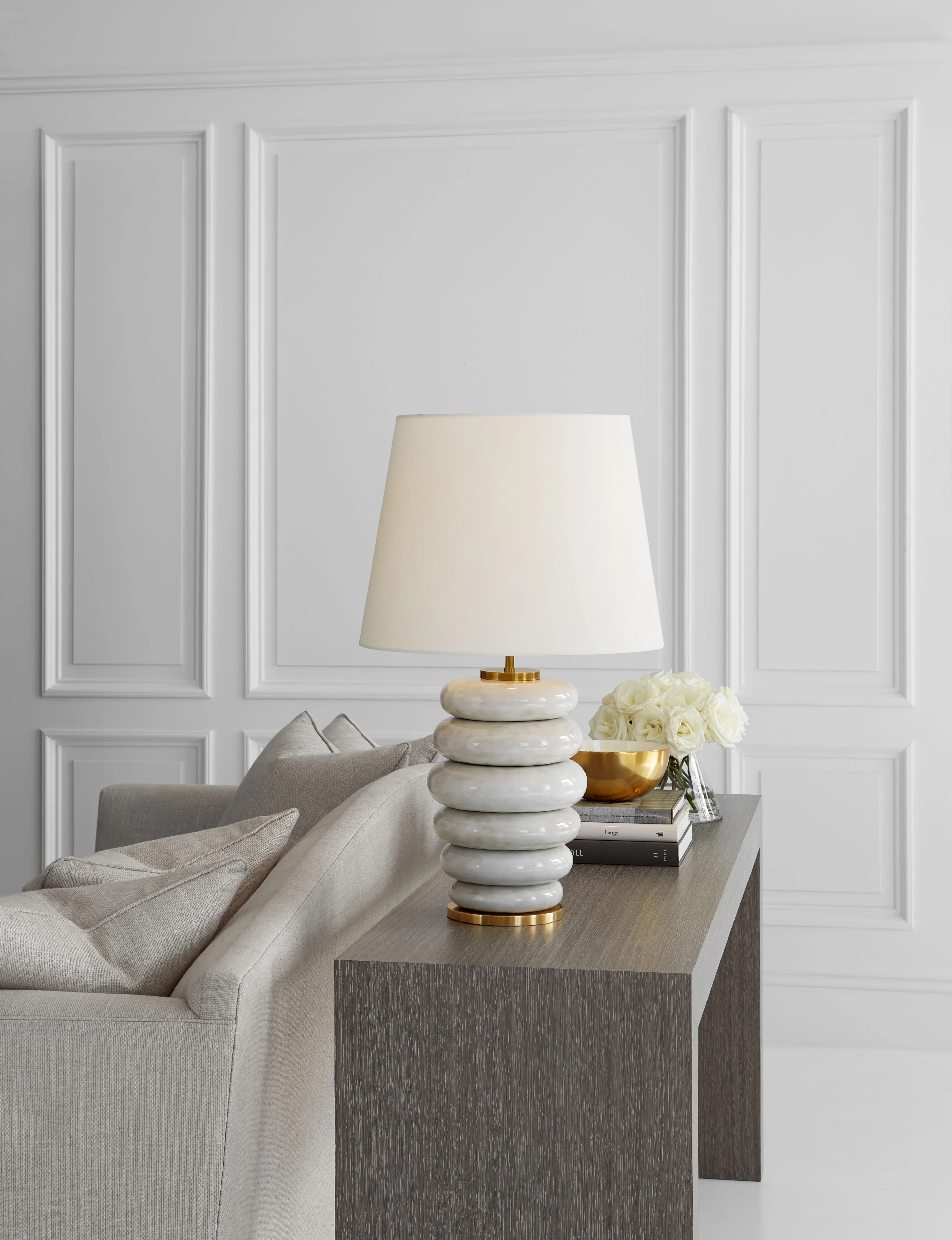 Phoebe Stacked Table Lamp in Antiqued White