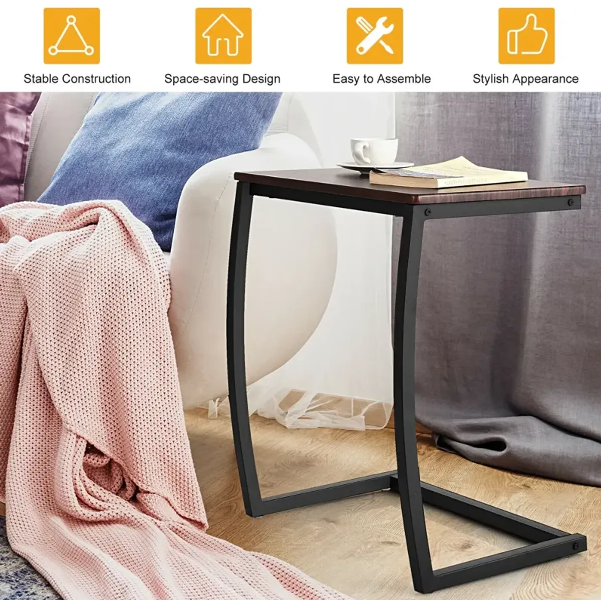 Steel Frame C-shaped Sofa Side End Table-Coffee